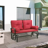 Steel Outdoor Garden Patio Rocking Glider Chair Loveseat with Red Cushions