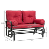 Steel Outdoor Garden Patio Rocking Glider Chair Loveseat with Red Cushions