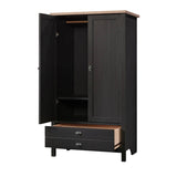 Bedroom Armoire Cabinet with Bottom Storage Drawer in Black Oak Wood Finish