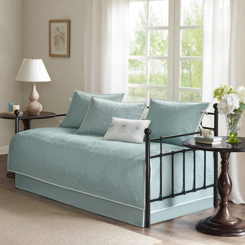 6-Piece Farmhouse Quilted Seafoam Blue Green Teal Reversible Daybed Cover Set
