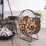 Indoor/Outdoor 2-ft. Round Black Powder-Coated Steel Firewood Log Rack