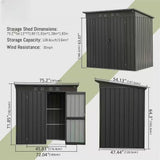 Outdoor Black Galvanized Steel Metal Storage Shed - 6ft. x 4 ft.