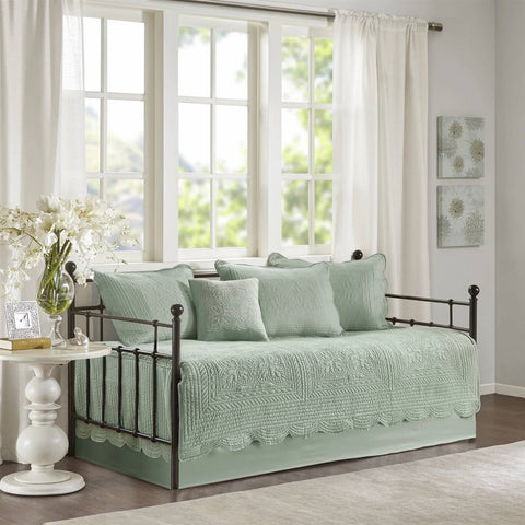 6-Piece Farmhouse Seafoam Green Daybed Cover Bedding Set with Scalloped Edges