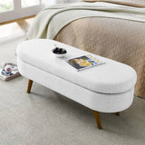 Mid-Century Modern Boho Style White Linen End of Bed Storage Bench