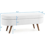 Mid-Century Modern Boho Style White Linen End of Bed Storage Bench