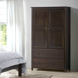 Brown Espresso Solid Wood Bedroom Armoire Wardrobe Cabinet with Hanging Bar