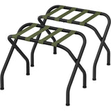 Set of 2 - Black Metal Foldable Luggage Rack with Forest Green Straps