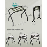 Set of 2 - Black Metal Foldable Luggage Rack with Forest Green Straps