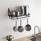 Matte Black Stainless Steel Wall Mounted Pot Rack with 10 Hanging Hooks