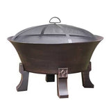 26-inch Outdoor Cast Iron Fire Pit with Mesh Cover and Poker in Bronze