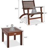 Solid Wood and Rattan 3-Piece Outdoor Patio Furniture Table Chairs Set