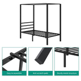 Twin size Modern Four Poster Metal Canopy Bed in Black Finish