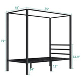 Twin size Modern Four Poster Metal Canopy Bed in Black Finish