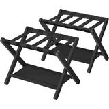 Set of 2 - Sturdy Bamboo Luggage Rack in Black Wood Finish with Lower Storage Shelf