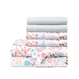 Twin size Pink Grey White Teal Floral Fox Birds Soft Polyester 4 Piece Sheet Set