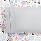 Twin size Pink Grey White Teal Floral Fox Birds Soft Polyester 4 Piece Sheet Set