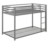 Twin over Twin size Modern Low Height Silver Grey Metal Bunk Bed