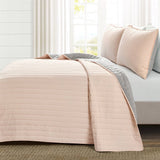 Twin/Twin XL Soft Reversible Lightweight Quilt Set in Rose Blush Pink and Grey