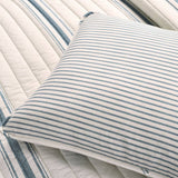 Twin/Twin XL Blue Off-White Stripe 2 Piece Reversible Cotton Quilt Set