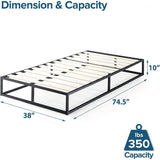 Twin size 10-inch Low Profile Modern Metal Wood Slat Platform Bed Frame