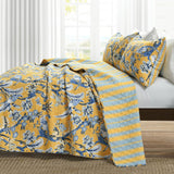 King Size Lightweight Peacocks Polyester Quilt Set Yellow Blue