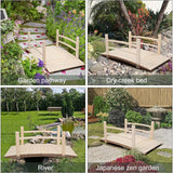 Outdoor 4-ft Wooden Garden Bridge with Rails in Natural Wood Finish