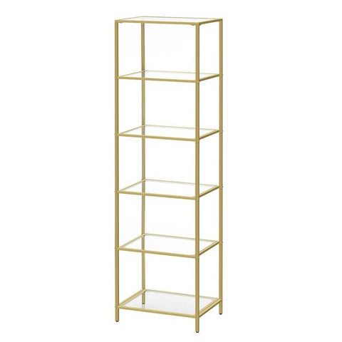 Narrow Glass Shelf Bookcase Bedroom Living Office Bath Storage Unit in Gold