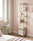 Narrow Glass Shelf Bookcase Bedroom Living Office Bath Storage Unit in Gold