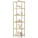 Narrow Glass Shelf Bookcase Bedroom Living Office Bath Storage Unit in Gold