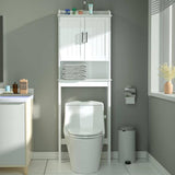 Over the Toilet Bathroom Storage Cabinet Shelving Unit in White Wood Finish