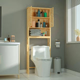 Over the Toilet Bathroom Storage Cabinet Shelf in Light Brown Yellow Wood Finish