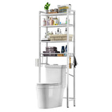 White Over the Toilet Storage Freestanding Industrial Metal Wood Shelving Unit