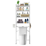 White Over the Toilet Storage Freestanding Industrial Metal Wood Shelving Unit