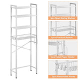 White Over the Toilet Storage Freestanding Industrial Metal Wood Shelving Unit