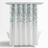 72-inch White Blue Grey Floral Flowers Shower Curtain