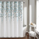 72-inch White Blue Grey Floral Flowers Shower Curtain