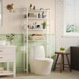 White Over the Toilet Storage Freestanding Modern Metal Wood Shelving Unit