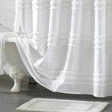 72-inch White Cotton Chenille Stripe Shower Curtain - Machine Washable