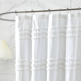 72-inch White Cotton Chenille Stripe Shower Curtain - Machine Washable