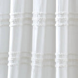 72-inch White Cotton Chenille Stripe Shower Curtain - Machine Washable