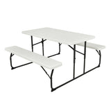 Folding White HDPE Picnic Table with 2 Benches Outdoor Patio Furniture Set