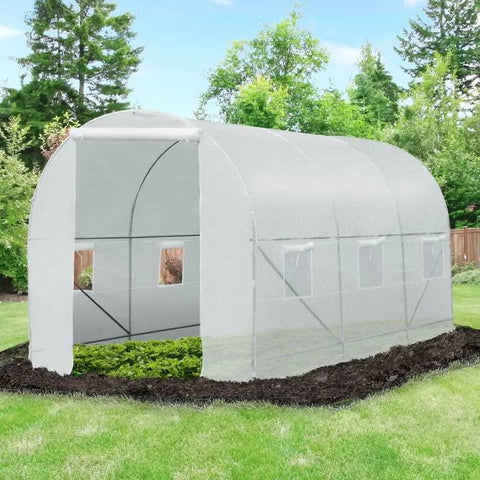 14.7 Ft x 6.5 Ft Outdoor Greenhouse w/ Heavy Duty Steel Frame and White PE Cover