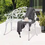 Outdoor Patio 39-inch Garden Bench with Backrest in White Metal Finish