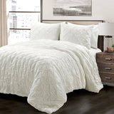 Full/Queen Soft Pleated Cotton 3 Piece Comforter Set White