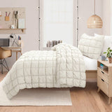 Full/Queen Soft Lightweight Puff Textured 3-Piece Comforter Set in Off White