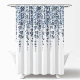 72-inch White Navy and Light Blue Floral Vines and Flowers Shower Curtain