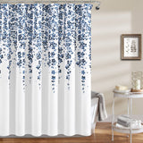 72-inch White Navy and Light Blue Floral Vines and Flowers Shower Curtain