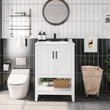 Modern White Wood Bathroom Vanity with White Ceramic Sink