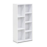 Modern 42-inch High Bookcase with 7 Open Shelves in White Wood Finish