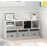 Modern 42-inch High Bookcase with 7 Open Shelves in White Wood Finish